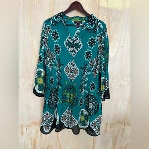Alfani Teal Medallion Pleated Tunic